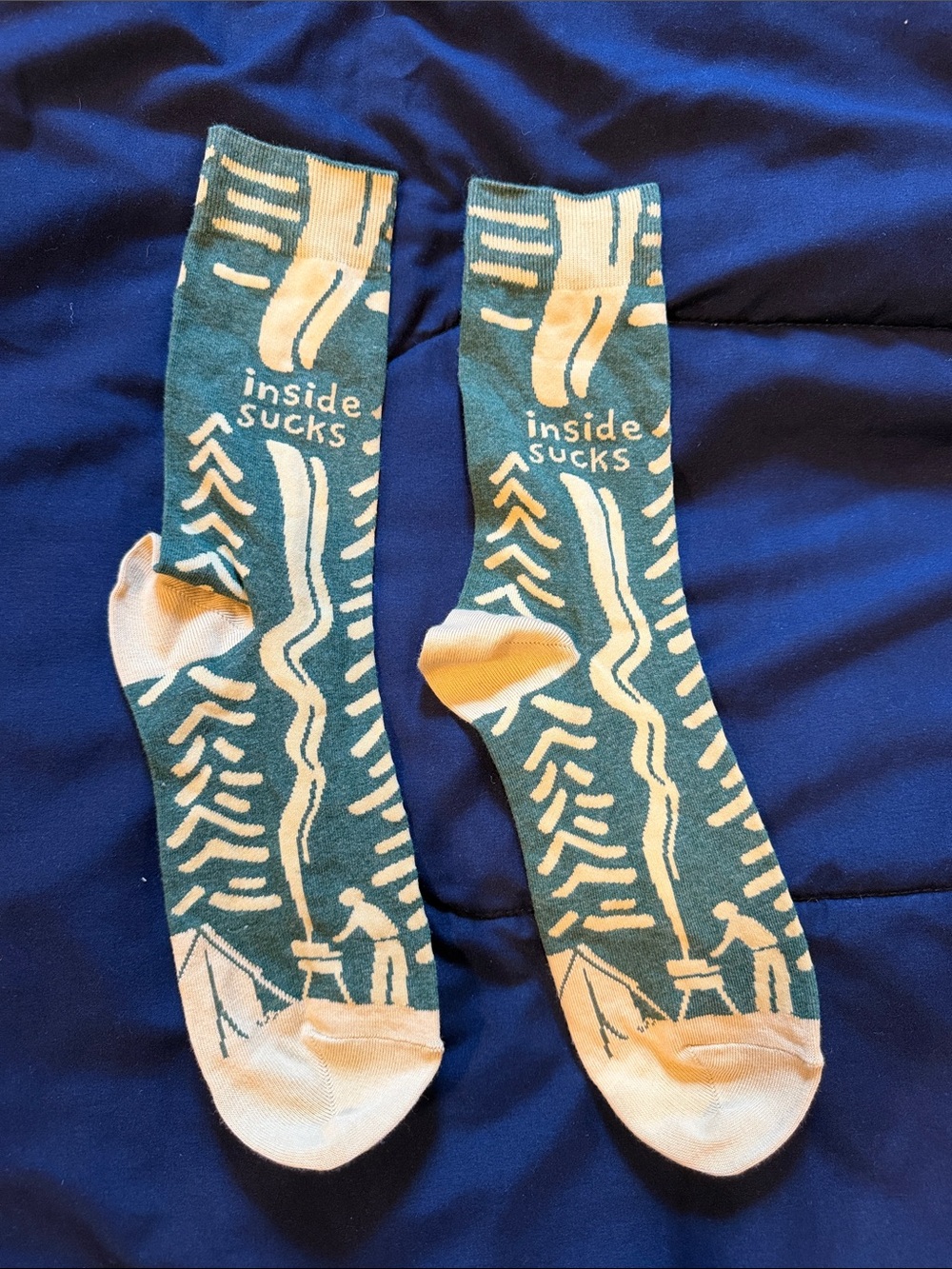 Blue Q Teal & Cream 'Inside Sucks' Graphic Crew Socks